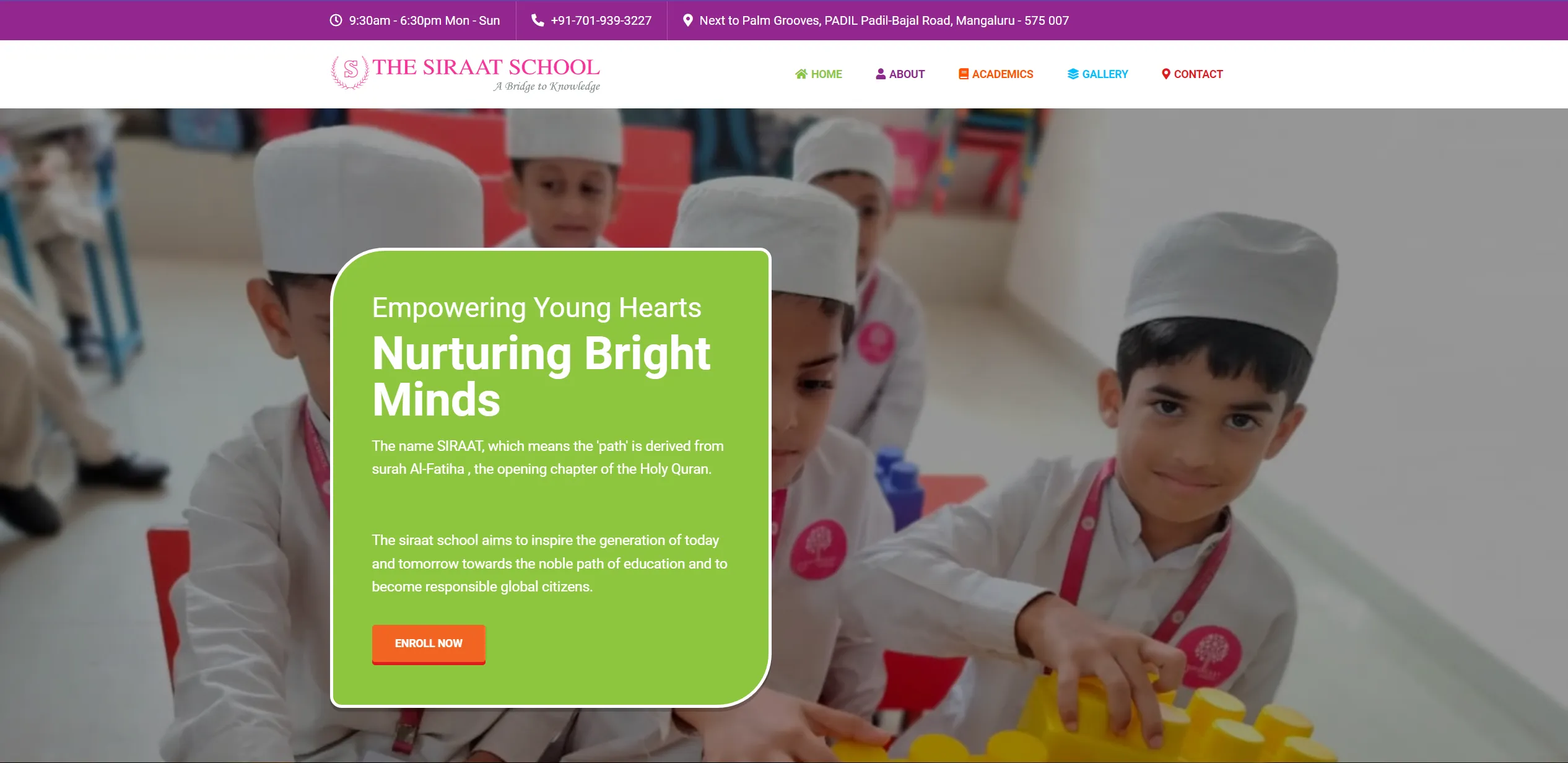The Siraat School Website on desktop