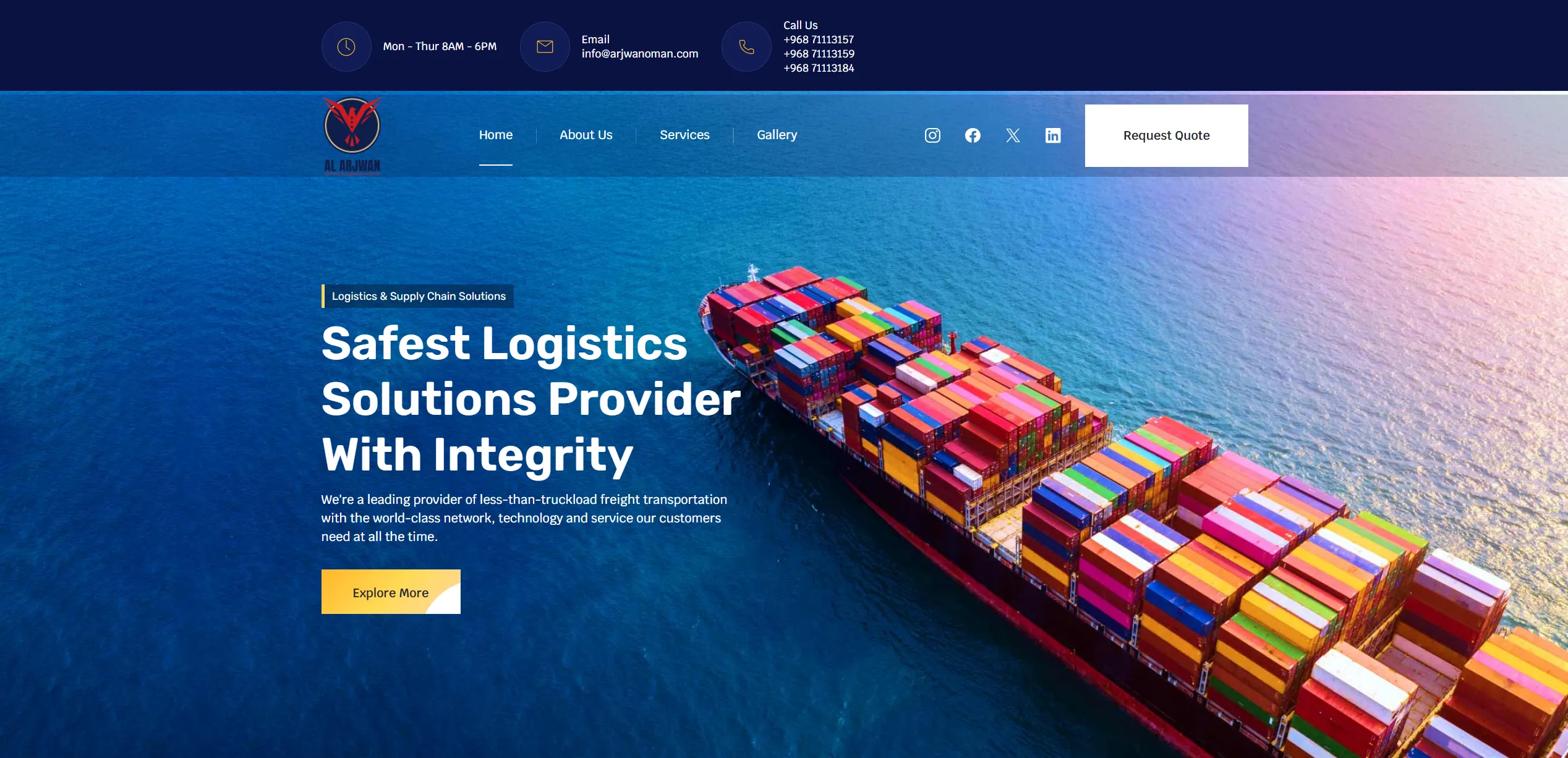 Al Arwjan Logistics Website on desktop